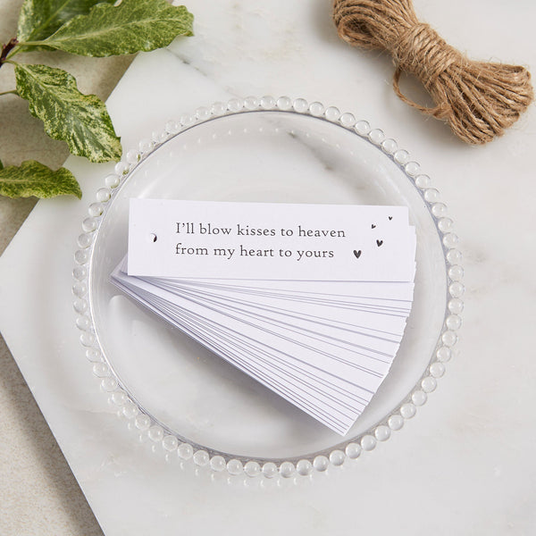 25 White Bubble Funeral Favour Tags with Jute Twine - Angel & Dove