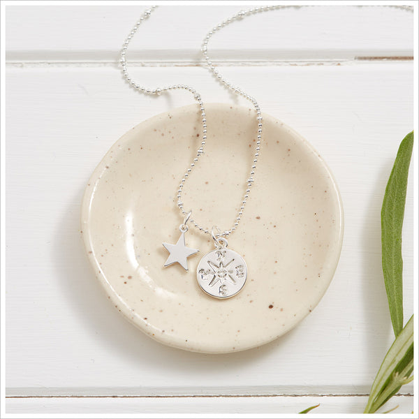 Silver Compass 'Here for You' Necklace in Gift Box with Luxury Gift Bag & Card - Angel & Dove
