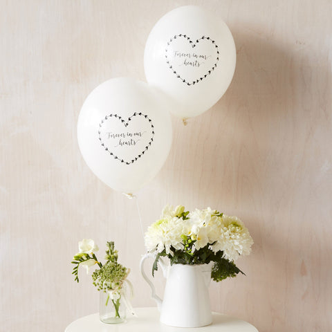 Forever In Our Hearts Funeral Remembrance Balloons - White - Angel & Dove