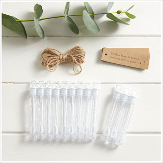 12 Bubble Mix Funeral Favours with Kraft Tags 'I'll Blow Kisses to Heaven' - Angel & Dove