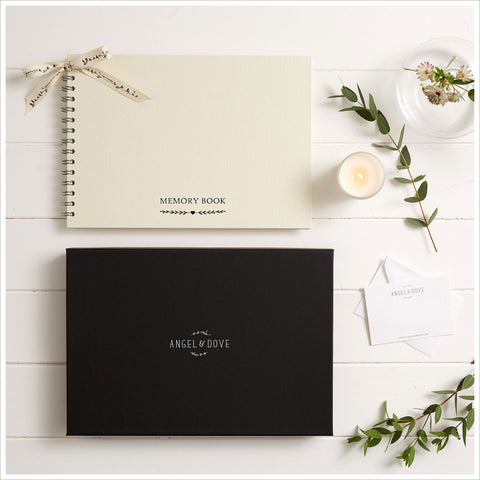 Gift Boxed A4 Luxury Ivory Memory Condolence Book with Gift Card - Angel & Dove