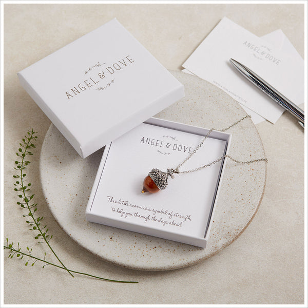 Amber Glass Acorn 'Strength' Necklace Sympathy Gift with Luxury Gift Bag & Card - Angel & Dove