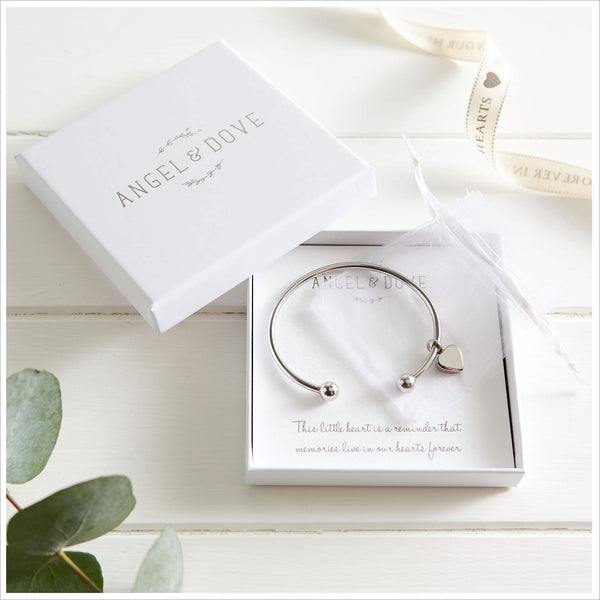 Heart Cremation Ashes Remembrance Bangle Sympathy Gift with Bag & Card - Angel & Dove