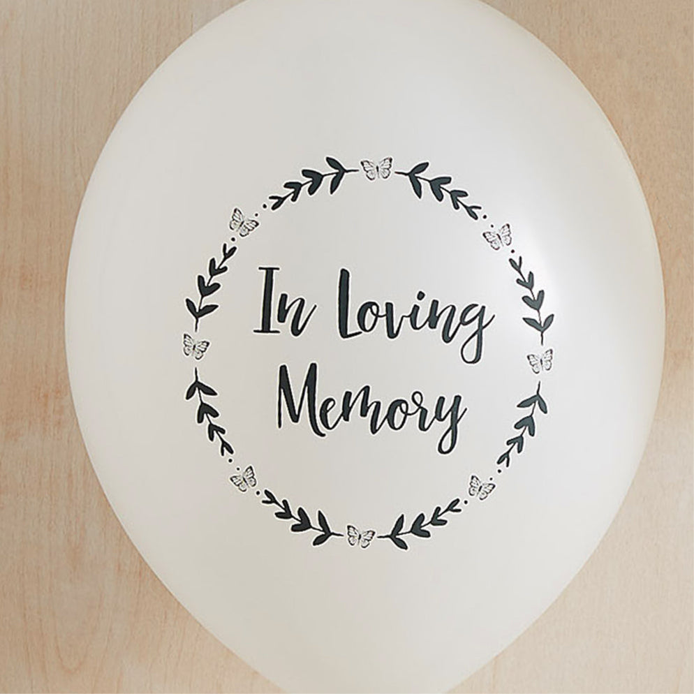25 White 'In Loving Memory' Biodegradable Funeral Balloons – Angel & Dove