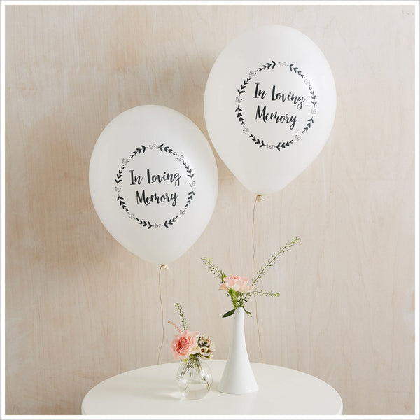 White 'In Loving Memory' Biodegradable Funeral Remembrance Balloons - Angel & Dove