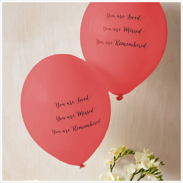 'You are Loved, Missed, Remembered' Funeral Remembrance Balloons - Red - Angel & Dove