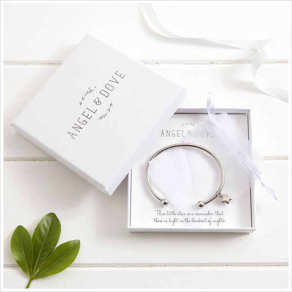 Star Cremation Ashes Remembrance Bangle Sympathy Gift with Bag & Card - Angel & Dove