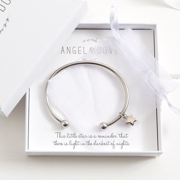 Star Cremation Ashes Remembrance Bangle Sympathy Gift with Bag & Card - Angel & Dove