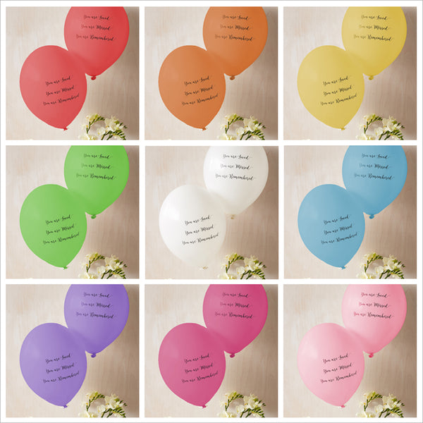 'You are Loved, Missed, Remembered' Funeral Remembrance Balloons - Rainbow Mix - Angel & Dove