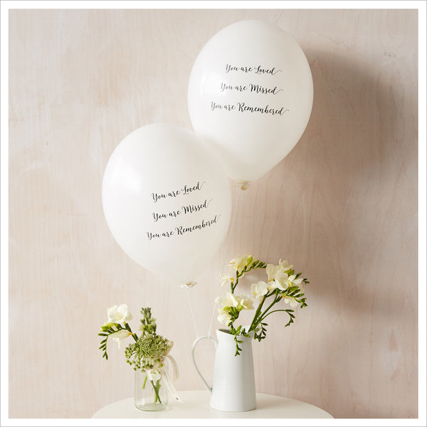 'You are Loved, Missed, Remembered' Funeral Remembrance Balloons - White - Angel & Dove