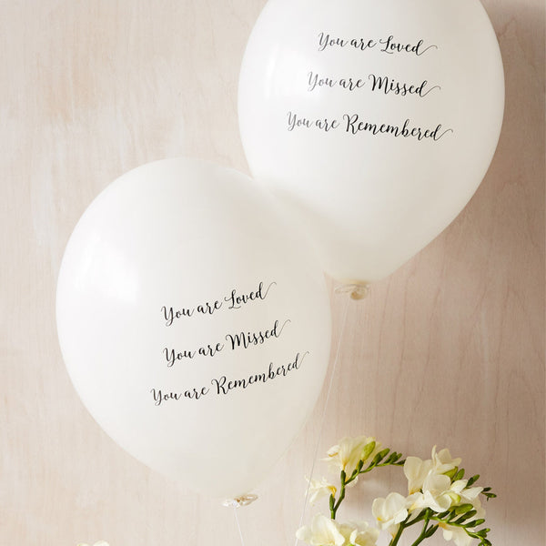 'You are Loved, Missed, Remembered' Funeral Remembrance Balloons - White - Angel & Dove